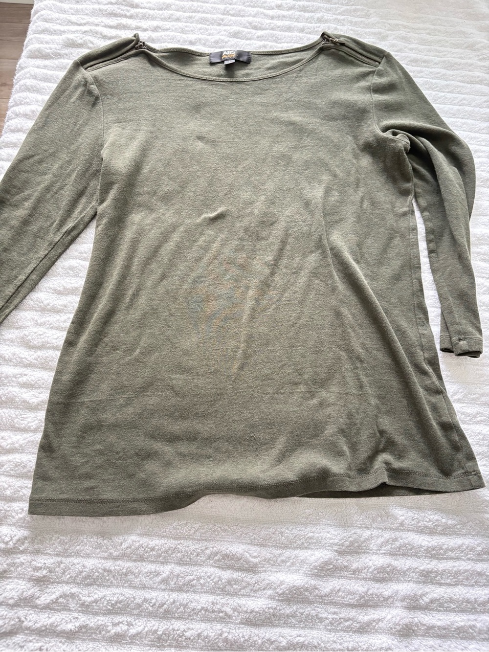 ABS by Allen Schwartz Forest Night Olive Green Zip Shoulder Top L - Picture 5 of 11